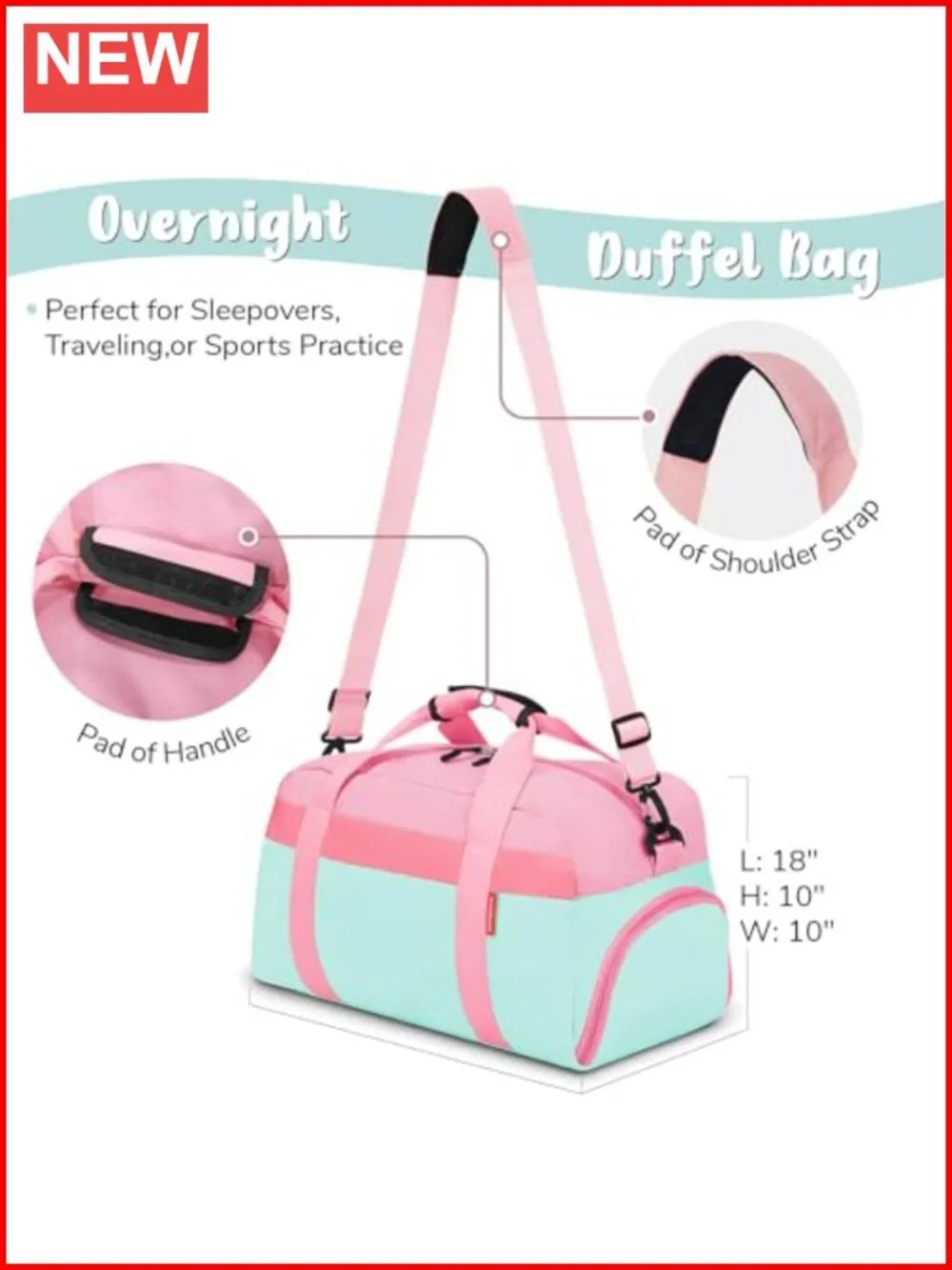 Travel Duffle Bag with Wet Pocket & Shoe Compartment, Trolley Sleeve